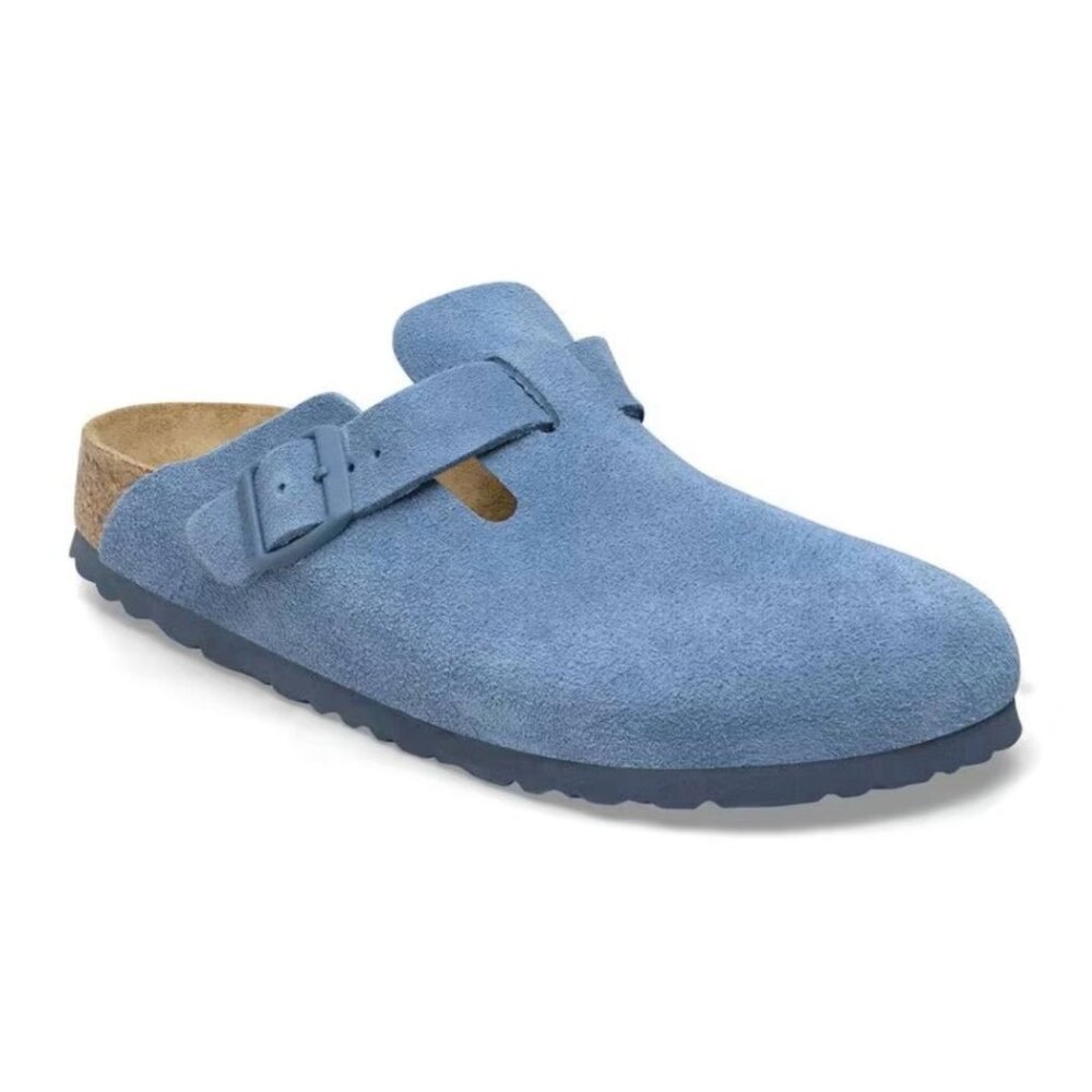 Birkenstock Boston Soft Footbed Unisex Suede Leather Clog Sandal Elemental Blue - Picture 6 of 6